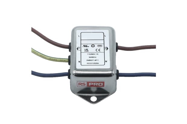 RS PRO 1A 115/250 V交流 50 → 60Hz，机箱安装电源线滤波器，引线，单相